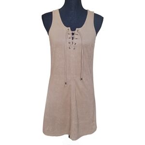 Fishbowl Neutral Tan Suede Lace Up Mini Dress Junior's Size S